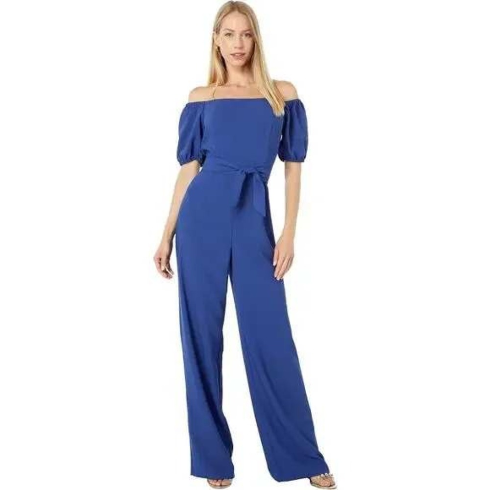NWT Lilly Pulitzer Jada Off The Shoulder Jumpsuit Oyster Bay Navy 0 No Belt